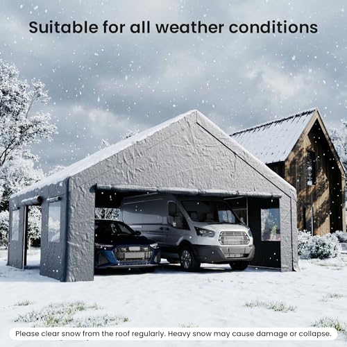 COSIEST 20'×20' Storage Shelter Outdoor Gable Roof Carport with Removable Side Walls, Heavy-Duty Garage Canopy Weatherproof PE Cover, Multi-Purpose Vehicle, Tractor Shed for Backyard, Driveway (Gray) - color: Gray, size: 20X20 FT Gable Top
