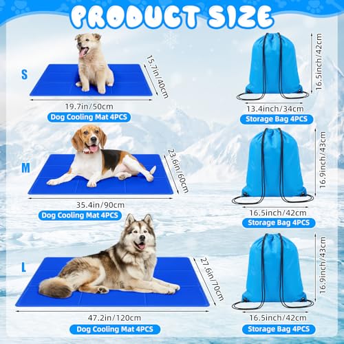 Drydiet 4 Pack Dog Cooling Mat - 47'' X 27'' Solid Gel Self Cooling Mat with Storage Bag Pressure Activated No Refrigeration or Electricity Needed Pet Pad for Dogs & Cats Kennels, Crates, Beds - size: 47'' X 27''