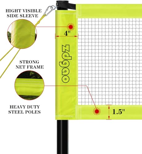 Zdgao Volleyball and Badminton Combo Set for Backyard - 20FT/32FT Volleyball/Badminton Net with Adjustable Height Pole,Anti-Sag System,Volley Ball, Badminton Racquets,Boundary Line and Carry Bag - color: Yellow, style: 20FT Volleyball/Badminton Net