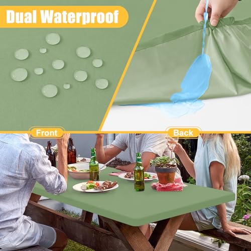 Rectangle Table Cloth, Waterproof Elastic Fitted Tablecloth for 4 Foot Folding Tables, Washable Polyester Tablecloths for Picnic, Camping, Outdoor (Green, 30"x48") - color: Green, size: 48" x 30" (Rectangular)