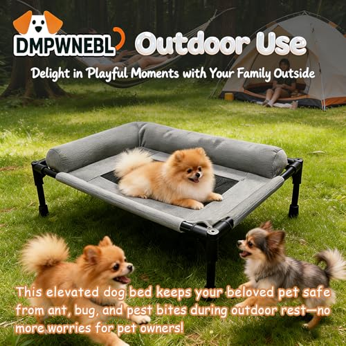 Raised Dog Beds for Small Dogs, Cooling Indoor Outdoor Elevated Bolster Dog Cot Hammock with Metal Frame Breathable Mesh, Portable Dog Sofa Camping Dog Bed (23.62" L x 15.75" W x 5.91" H - color: Smoky Gray, size: 23.69*15.75*5.91