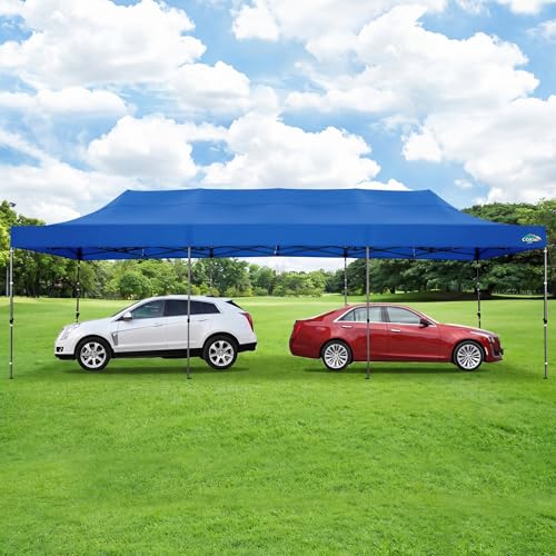 COBIZI 10x30 Pop up Carport 10x30 Canopy Tent with Sidewalls, Heavy Duty Party Tent Tents for Parties, Foldable UPF 50+ Waterproof Commercial Easy up Canopy with Wheeled Bag, Blue - color: Blue, size: 10ft x 30ft