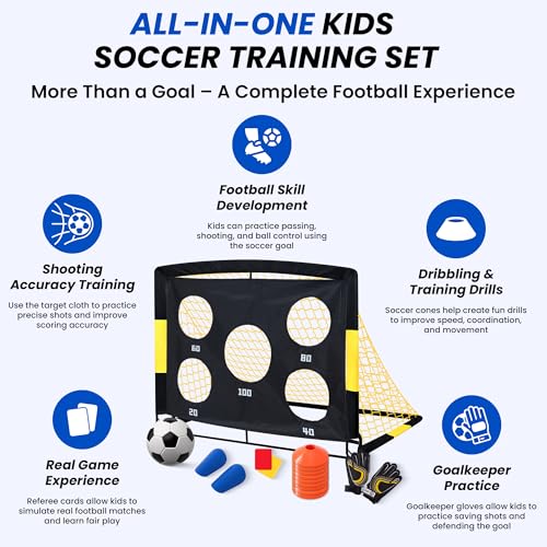 Pop Up Soccer Goals Set of 2, Kids Soccer Goal, 4x3 ft Portable Soccer Goal for Kids, Soccer Net for Backyard with Carry Bag, Small Foldable Indoor Outdoor Training Equipment for Toddlers and Youth.