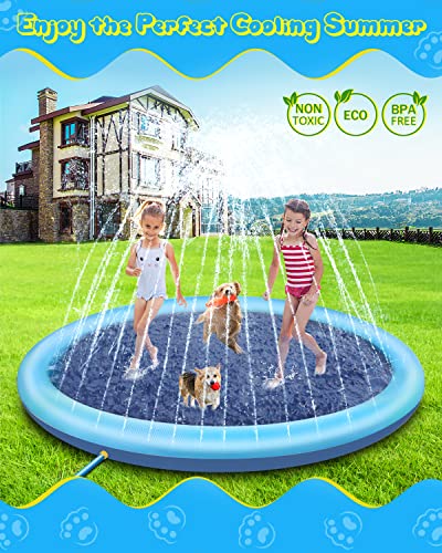 Raxurt Splash Pad for Kids and Dog, 87IN Non-Slip Large Baby Play Mat, Thickened Durable Dog Pool Toys, Sprinkler Outdoor Water Toys for Ages 3-12 Boys Girls, Parent-Kids, Blue - color: Blue, size: 87in