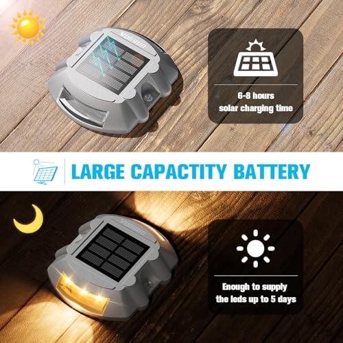VOLISUN Solar Deck Lights Driveway Dock Lights, 8-Pack Led IP68 Waterproof Outdoor Warning Step Lights for Driveway Sidewalk Garden Pathway Yard(Warm White, Auto On/Off - color: Warm White, size: 8 Pack