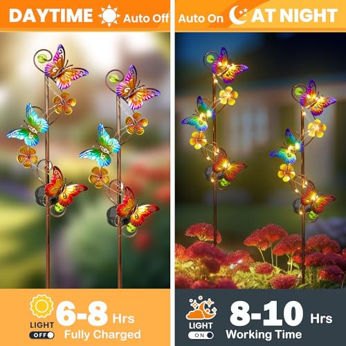 NAN ZAI NAN FANG Butterfly Solar Stake Lights, Waterproof, for Outdoor Decor, Garden,Lawn,Patio or Courtyard, 2 Pack