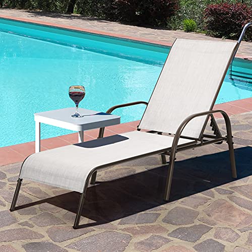 Tangkula Lounge Chair Outdoor, Patio Chaise Lounge with Adjustable Backrest, Reclining Pool Lounge Chair for Outside with Heavy Duty Steel Frame, Suitable for Beach, Yard, Balcony, Poolside - color: Light Grey