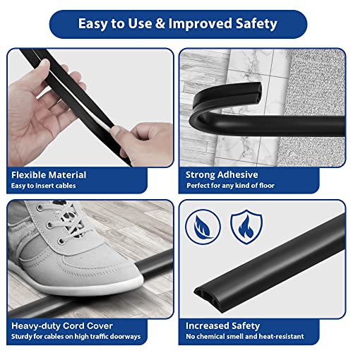 ZhiYo 4ft Cord Hider Floor for 1 Small Wire, Soft PVC Cord Covers for Wires on Floor, Wire Cover to Hide Power Cords, Cable Cover Protect Cords, Cable Cavity: W0.47in x H0.28in Ivory Beige - color: Ivory Beige, size: W1.2'' x L4'