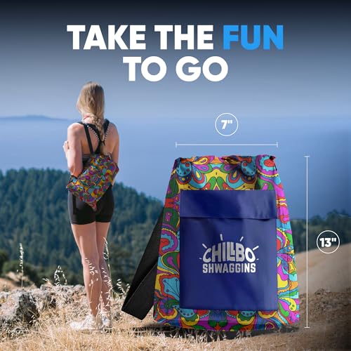Chillbo Inflatable Couch – Unique Designs - No-Pump Setup, Ripstop Polyester, Stability Pegs, Fun Prints - Portable Air Inflatable Lounger for Beach, Camping, Festivals, and Tailgating - color: 60s Psychedelic, size: Large