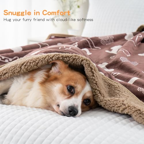 Waterproof Dog Blankets Pet Blanket 50"x60", Soft Fluffy Sofa Car Bed Protector, Reversible Sherpa Fleece Dog Blanket for Large Dogs (Chocolate Brown-Bones) - color: Chocolate Brown-bones, size: 50"x60"