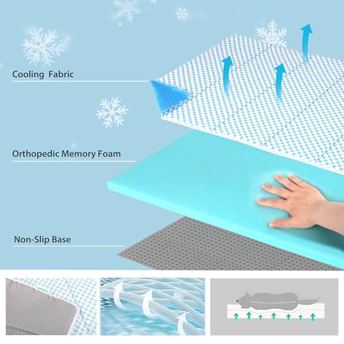 Cooling Dog Mat Q-Max>0.5 - Rapid Cooling Tech, Thin Breathable Crate Pad, Portable Washable Summer Mat, Chill Soothing Fabric - 24"x18" Small Dog/Cat, Blue - color: Blue, size: 24"L x18"W x 0.8"H