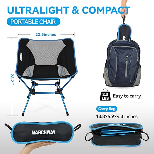 MARCHWAY Ultralight Folding Camping Chair, Heavy Duty Portable Compact for Outdoor Camp, Travel, Beach, Picnic, Festival, Hiking, Lightweight Backpacking (Sky Blue) - color: Sky Blue