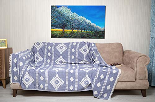 Bersuse 100% Cotton Belize XL Throw Blanket Turkish Towel Beach Blanket - Beach Camping Essentials - 75x90 Inches, Dark Blue - color: Dark Blue2