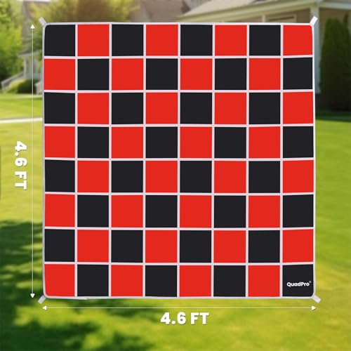 2-in-1 Giant Checkers Game & Tic Tac Toe Game Set, Outdoor Games with 4.6x4.6ft Machine-Washable Mat & 4 Ground Stakes - Perfect Backyard Games for Kids & Adults