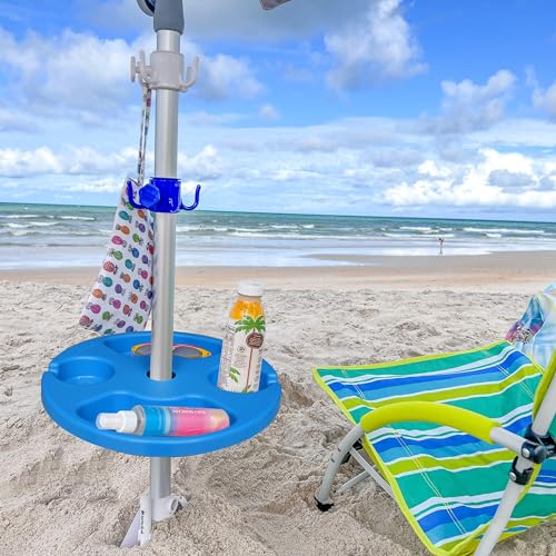 AMMSUN 13" Beach Umbrella Table Tray for Beach, Patio, Garden, Swimming Pool with Cup Holders, Snack Compartments Blue - color: Blue