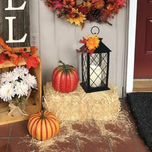 2-Pack 13.5" Vintage Candle Lantern with LED Pillar Light (Black, 6hr Timer) - IP44 Waterproof Battery Powered Decorative Light - Outdoor Hanging Lantern Decorative Indoor Candle Holder - color: [2-pack] Textured Black Lantern - White Candle