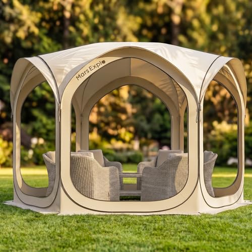 12x12 FT Pop-Up Screen Tent, Portable Screen Room Canopy with Zipper Doors for Patio, Backyard, Deck & Outdoor Activities, Beige - color: Beige, size: 12x12 FT