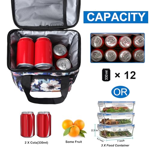 Femuar Lunch Bags for Women/Men, Insulated Lunch Bag for Work Office - Lunch Cooler Bag Leakproof Lunch Box with Adjustable Shoulder Strap - Ink foral - color: Ink foral, size: Medium Size