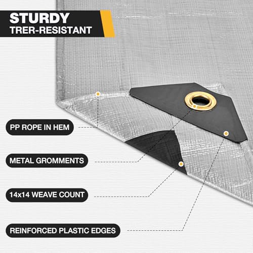 Winpull Tarp 10x12 Feet 14 Mil Heavy Duty Waterproof Tarp, Large Multipurpose Cover with Brass Grommets and Reinforced Edges, UV Resistant Thick Poly Tarps for Outdoor Camping Tent Pool Car - color: Silver/Black-14mil, size: 10' x 12'