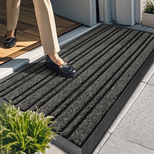 Door Mat Outdoor Entrance, 36x17 Inches, Extra Durable Front Door Mat Outside, Heavy Duty Welcome Mat for Outside Entry, Back Door Mats Non Slip, Waterproof All-Season Doormats, Grey - color: Grey, size: 36" x 17" (Rectangular)