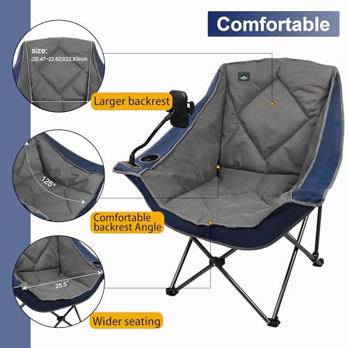Northroad Oversized Foldable Camping Chair with Cell Phone Holder,Outdoor Padded Lawn Chair w/Cup Holder,Carry Bag for Beach, Hiking, and Picnics,Heavy-Duty 300-lbs Capacity, Blue - color: Blue With Phone Holder