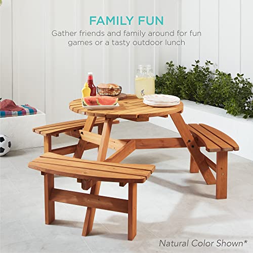 Best Choice Products 6-Person Circular Outdoor Wooden Picnic Table for Patio, Backyard, Garden, DIY w/ 3 Built-in Benches, 500lb Capacity - Walnut Brown - color: Walnut Brown
