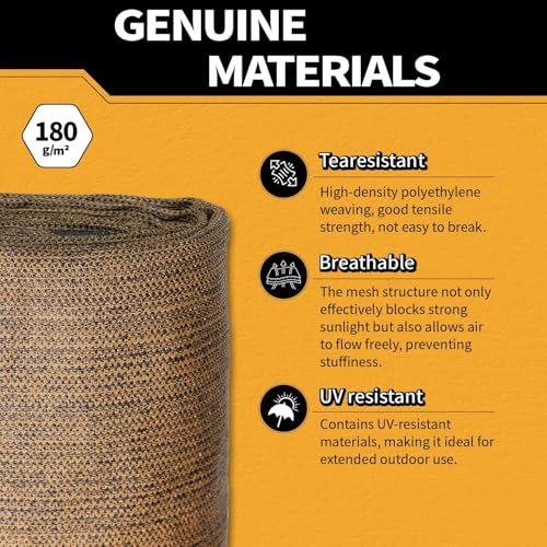 5x15Ft Garden Privacy Fence Screen, 180GSM Heavy Duty 90% Blockage Windbreak Mesh Tarp with Reinforced Edges & Anti-Rust Grommets, Includes Zip Ties for Garden, Yard, Backyard, Outdoor, Mocha - color: Mocha, size: 5' x 15'-Finished Size
