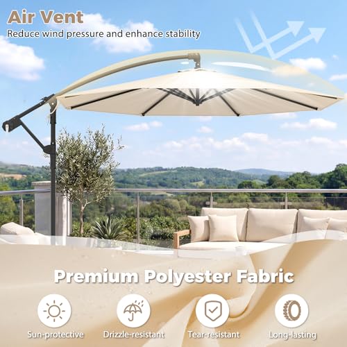 Tangkula 10ft Patio Umbrella with Base Included, Offset Cantilever Outdoor Umbrella with 360 Degree Rotation, Crank Handle, Sun-Protective Canopy for Pool Deck Garden Backyard (Beige) - color: Beige, size: 10 FT