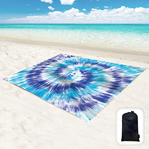 Beach Blanket Waterproof Sandproof Oversized 95”x 80”,Sand Free Beach Mat with Corner Pockets,Portable Mesh Bag for Beach Festival,Picnic,Travel and Outdoor Camping (Blue) - color: Blue