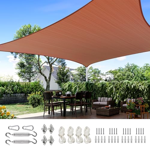 Quictent 12x16ft 185G HDPE Rectangle Sun Shade Sail Canopy 98% UV Block Outdoor Patio Garden with Hardware Kit (Terracotta) - color: Terracotta, size: 12 x 16 ft, style: Rectangle