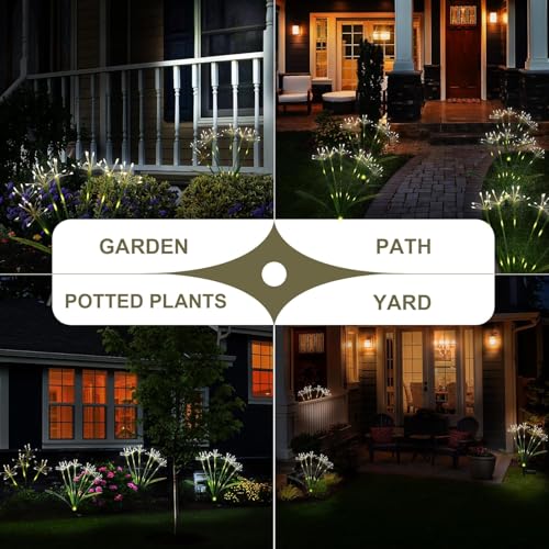 Solar Garden Lights Outdoor: Waterproof 6-Pack DIY Decorative Firework Lights with 2 Modes for Yard Patio Pathway Outside Fairy Decor - Mothers Day Gifts for Women Mom, Warm White - color: Warm White, size: 6 Packs