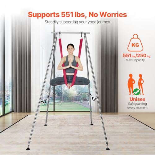 VEVOR Yoga Stand Frame, Max 441-551 lbs Load Swing Stand, Triangular Structure Aerial Rig, Aerial Silk Stands with Yoga Hammock, Standard & Height-Adjustable Version - color: Red, style: Standard Version