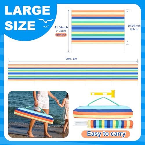 Sliner 20ft Beach Windscreen with 6ft Beach Umbrella UV 50+, Sandbeach Tanning Privacy Screen Kit, Sandbeach Wind Blocker & Umbrella with Sandbag & Anchor, for Patio, Backyard, Outdoor
