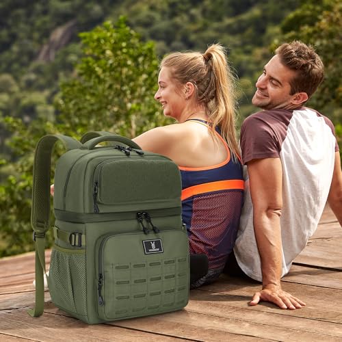 Large Insulated Cooler Backpack for Men Women, 36 Cans Double Deck Leakproof Cooler Bag for Camping, Hiking, Picnic, Fishing, Beach, Travel - color: Army Green
