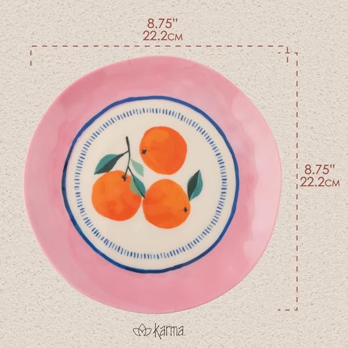 Karma, 8.75 inches Melamine Salad Plates Set of 4, Reusable Dishwasher Safe Plates for Outdoor and Indoor, Oranges - color: Oranges