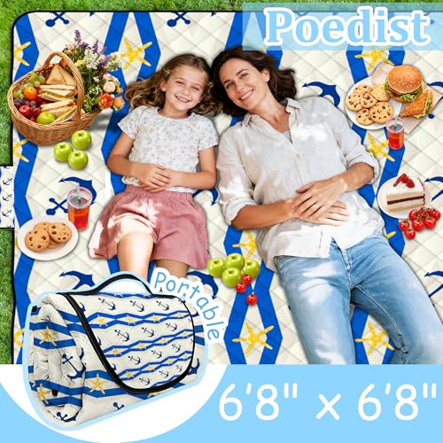 Poedist Extra Large Picnic Blanket Waterproof,80"x 80"Foldable Machine Washable Beach Blanket,Outdoor Blanket for 6-8 Adults,Suitable for Indoor Crawling,Park Beach,Camping,Hiking,Family Travel(Boat) - color: Yellow Boat, size: 6'8" x 6'8" (Square)