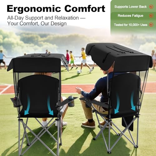 VTOY Portable Camping Chair with Canopy - Folding Chair with Canopy, Durable 600D Oxford Canopy Chair for Camping, Beach, Picnics, Fishing & Sports - color: 1pack Black