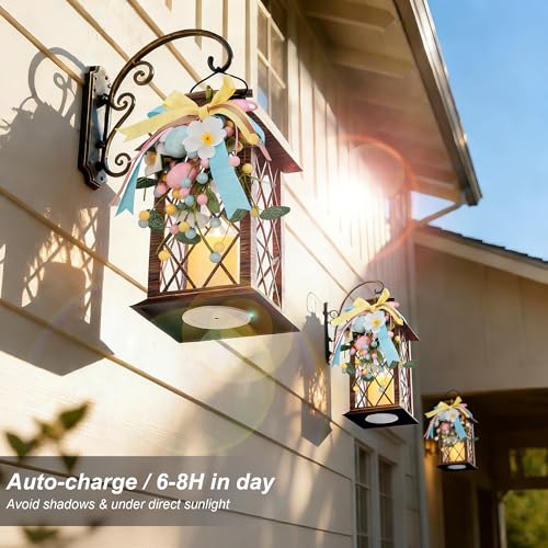 Easter Solar Lanterns Outdoor Waterproof, Hanging Spring and Easter Lantern with Flickering LED Candle, 13'' Bronze Outside Solar Powered Decorative Lantern for Patio Porch Garden Yard Pathway, 1 Pack - size: Easter 1 Pack