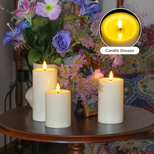 Yeelida Outdoor 4pcs Flameless Waterproof Candles with Handy Remote Control, Cycle Timer Battery Operated Candle Grease Effect LED Flickering Pillar Plastic Long Lasting (Ivory, 3" x4" 5" 6" 7") - color: Ivory, size: 4" 5" 6" 7"