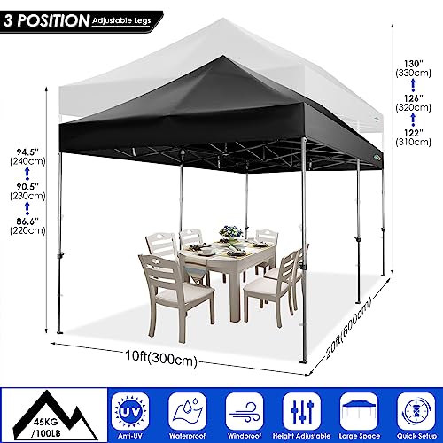 COBIZI 10x20 Heavy Duty Pop up Canopy Tent with 6 sidewalls Easy Up Commercial Outdoor Wedding Party Tents for Parties All Season Wind & Waterproof Gazebo Roller Bag, Black(Frame Thickened) - color: Black, size: 10x20 With 6 Sidewalls