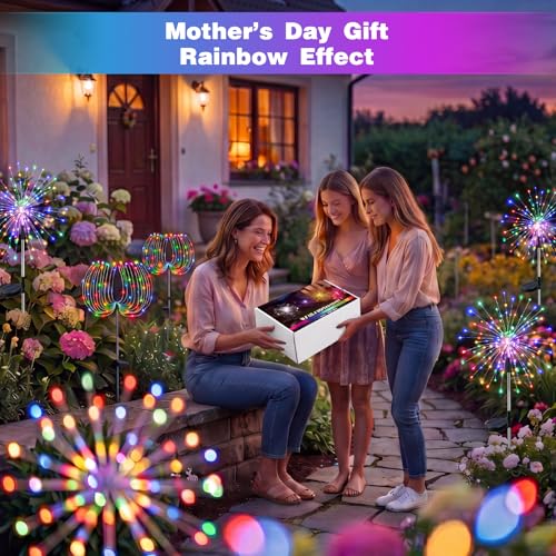 btfarm 2 Pack Solar Garden Lights Outdoor 8 Modes, 120 LED Firework Lights Solar Powered, Waterproof Twinkle Fairy Light Outside for Yard Pathway Lawn Pool Patio Christmas Decorative, Multicolor - color: Coloured, size: 2 Pack