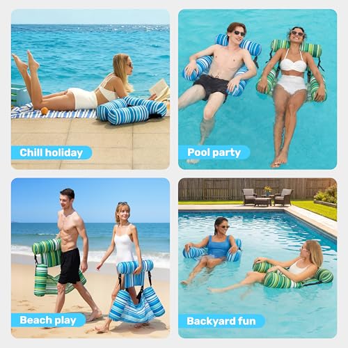 SLOOSH Inflatable Pool Floats Adult,2 Packs Floating Lounge Chairs,Blow up Pool Noodles for Adult Heavy Duty,Floating Chair for Party Summer Water Beach Lake Fun - style: Stripe