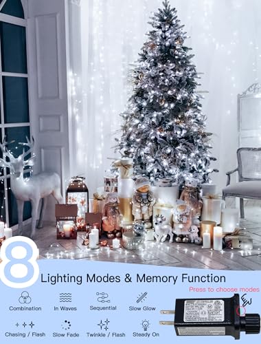 String Lights Indoor Bedroom, 33FT 100 LED Fairy String Lights Outdoor Waterproof, 8 Modes Memory Twinkle Christmas Light Plug in for Classroom Dorm Patio Tree Garden Decor (Cool White) - color: Cool White, size: 100LED