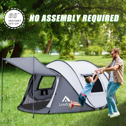 4 Person Easy Pop Up Tent Waterproof Automatic Setup 2 Doors-Instant Family Tents for Camping Hiking & Traveling - color: White & Grey