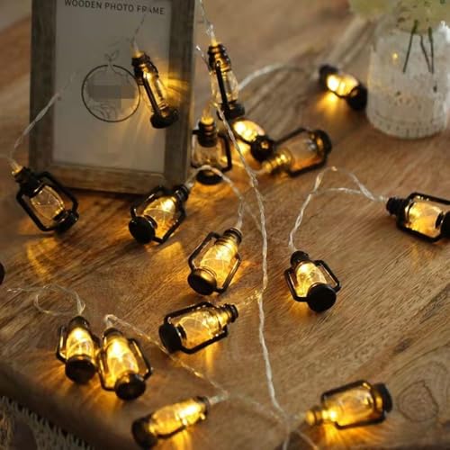 20 LEDs /10ft Black Lantern String Lights Mini Kerosene Lamp Battery Powered Fairy String Lights for Indoor Outdoor Patio Decorations