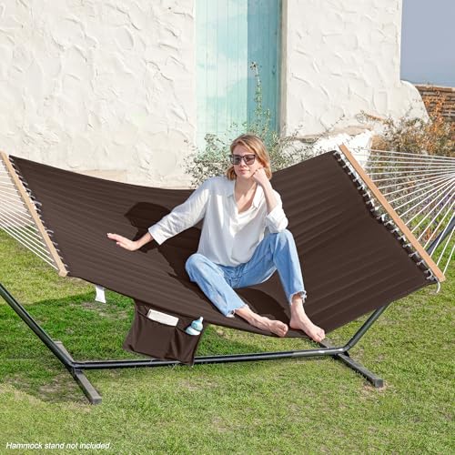 GAFETE Hammock 2 Person Quilted Fabric Hammocks for Outside, Double 12ft Hammocks with Spreader Bar, Large Removable Pillow, Storage Bag, Carabiners, Max 475 lbs Capacity (Coffee) - color: Coffee