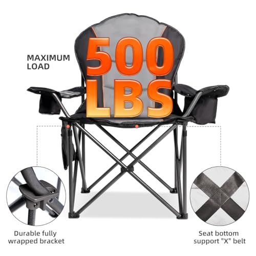 Large Camping Chair with Side Table Heavy Duty 500LBS - Folding Outdoor Chair with Cooler Bag (Black & Gray, 1 PCS) - color: Black & Gray, size: 1 PCS
