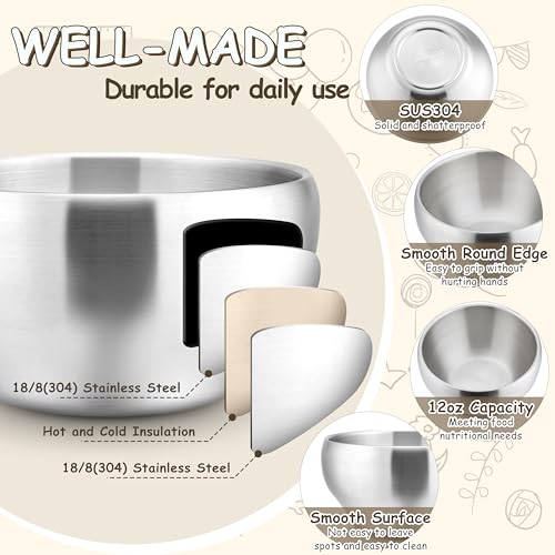 HaWare Kids Plates and Bowls, 8 Pieces Stainless Steel Dish Set, Reusable Dinnerware for Camping, Hiking, Travel, Picnic, Non-toxic Tableware set for Kids Self-feeding, Dishwasher Safe