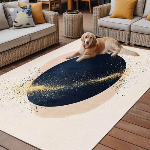 Outdoor Rug 5x7ft, Abstract Navy Blue Geometric Pattern Indoor Area Rug for Patio Backyard Deck Large Floor Mat, Modern Boho Nordic Style Non-Slip Outside Carpet Balcony Porch Camping Rugs Picnic Mat - size: 5' x 7' (Rectangular)
