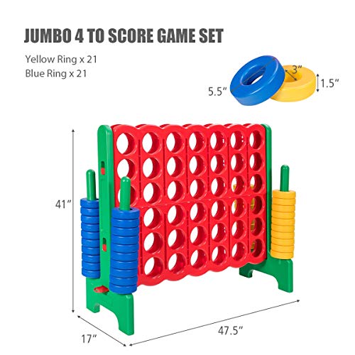 Costzon Giant 4-in-A-Row, Jumbo 4-to-Score Giant Game Set for Kids & Adults, Indoor Outdoor Yard Connect Game, 3.5FT Tall with 42 Jumbo Rings & Quick-Release Slider, Perfect for Family & Party Games - color: Red/Green